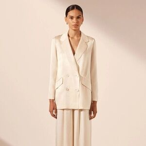 Shona Joy La Lune Double-Breasted Blazer in Cream